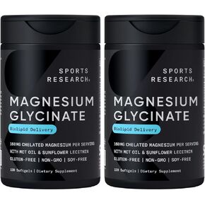 Sports Research® Magnesium glycinate - يدعم عمليات النوم والأنزيمية المريحة - 160 ملغ من المغنيسيوم المخلد - كبسولة نباتية - 90 عددًا in Kuwait