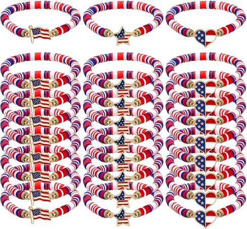 USA Bracelets Bulk 4th of July Accessories Red White and Blue Polymer Clay Beaded Stretch Bracelets for Women USA Jewelry Independence Day 4th of July Patriotic Party Favors Gifts in Saudi Arabia
