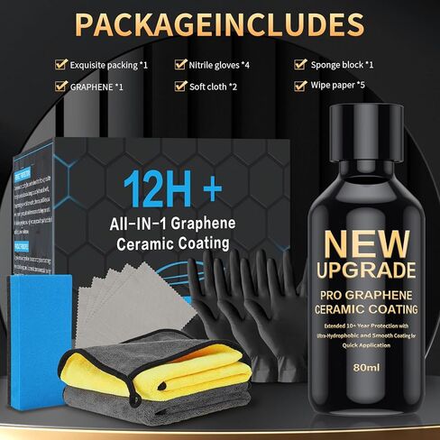 Advanced Graphene Ceramic Coating for Cars - Premium 80ml Auto Ceramic Coating Kit for Long-Lasting 10+ Year Protection, Waterproof, Scratch Resistant, Anti-Corrosion & Dustproof Protection in Kuwait