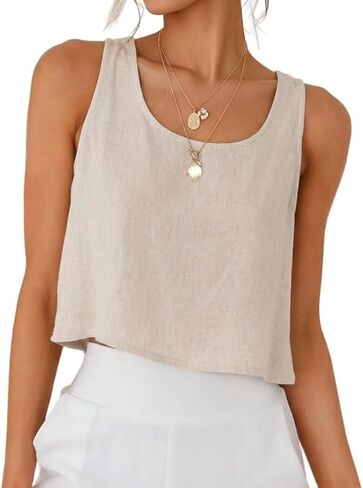 IDEALSANXUN Womens Cotton Linen Crop Tank Tops Spring Summer Sleeveless Tops in Kuwait