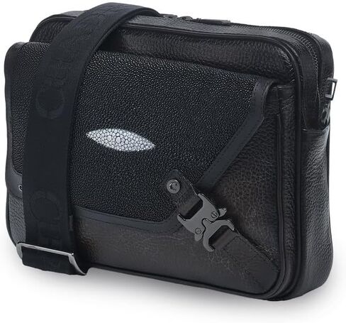 CUADRA | Stingray Leather Messenger Bag, Adjustable Strap BOC28MA Black in Kuwait