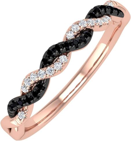1/10 Carat Twisted Black & White Diamond Wedding Band Ring in 10K Solid Gold in Kuwait