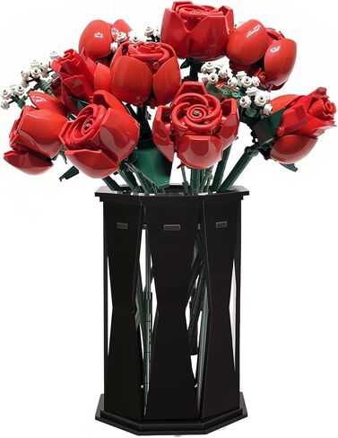Vase for Lego Flowers - Acrylic Vase for Lego Roses Cherry Blossom Sunflower Tulips Daffodils Lotus Home Decoration for Women Adults(Black) in Kuwait
