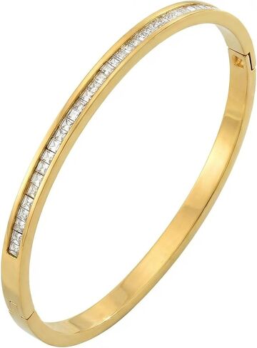 Gold Bangle Bracelets for Women, 18K Gold Plated Stainless Steel Cubic Zirconia Bangle Classic Green Black Tennis Bracelet Jewelry in Kuwait