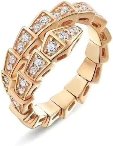 Gixaxak Charm Sterling Silver Gold Snake Shape Ring Opening Adjustable Design Jewelry Handmade Polishing Durable Diamonds Jewelry Dainty Exotic Flavor Features Style Animal Wild Ring Gold in Saudi Arabia