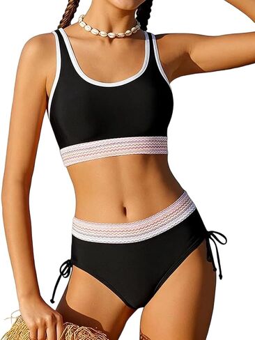 Teen Girls Swimsuit Two-Piece Bikini Set Adjustable Straps High Waist Bathing Suit Kids Athletic Swimwear with Chest Pad in Kuwait