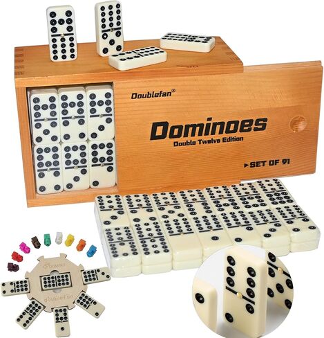 مجموعة الدومينو للبالغين، مجموعة الدومينو مزدوجة اثني عشر، مزدوج 12 بلاط دومينو احترافي مع دوار في صندوق خشبي، مجموعة الدومينو 91 بلاطة مع علبة خشبية طبيعية in Kuwait