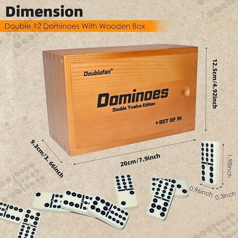 مجموعة الدومينو للبالغين، مجموعة الدومينو مزدوجة اثني عشر، مزدوج 12 بلاط دومينو احترافي مع دوار في صندوق خشبي، مجموعة الدومينو 91 بلاطة مع علبة خشبية طبيعية in Kuwait