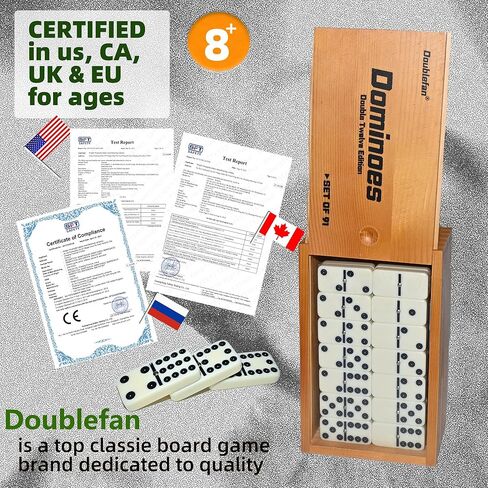 مجموعة الدومينو للبالغين، مجموعة الدومينو مزدوجة اثني عشر، مزدوج 12 بلاط دومينو احترافي مع دوار في صندوق خشبي، مجموعة الدومينو 91 بلاطة مع علبة خشبية طبيعية in Kuwait