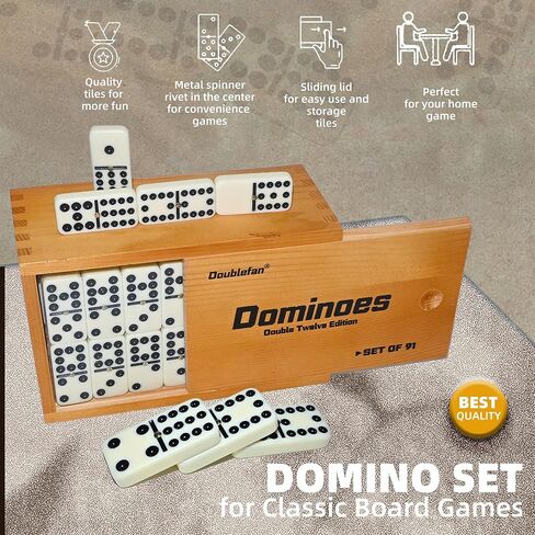 مجموعة الدومينو للبالغين، مجموعة الدومينو مزدوجة اثني عشر، مزدوج 12 بلاط دومينو احترافي مع دوار في صندوق خشبي، مجموعة الدومينو 91 بلاطة مع علبة خشبية طبيعية in Kuwait