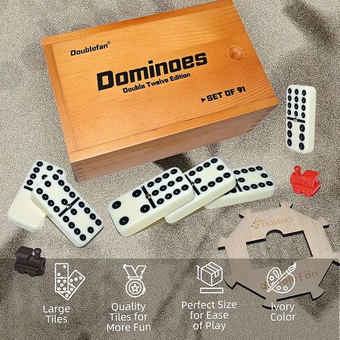 مجموعة الدومينو للبالغين، مجموعة الدومينو مزدوجة اثني عشر، مزدوج 12 بلاط دومينو احترافي مع دوار في صندوق خشبي، مجموعة الدومينو 91 بلاطة مع علبة خشبية طبيعية in Kuwait