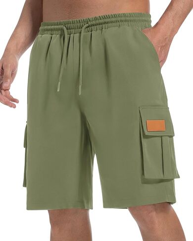 Mens Cargo Shorts Lightweight Stretch Hiking Shorts Casual Shorts Elastic Waistband 5 Pockets Work Shorts in Kuwait