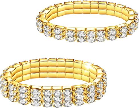 Kucheed 2PCS Rhinestone Stretch Bracelets, Twinkle Diamond Tennis Bangle, Silver Crystal Sparkling Bridal Stackable Bracelet Jewelry, Bling Shining Wedding Party Elastic Band Bracelet for Women in Kuwait