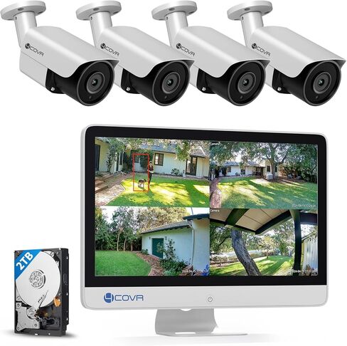 PoE Security Camera System with Monitor, AI Human/Vehicle Detection, 8CH 8MP NVR with Monitor Pre-Installed 2TB HDD, 6Pcs 5MP Wired Bullet IP Camera IP67 Night Vision, LY37EX5MU806 in Kuwait