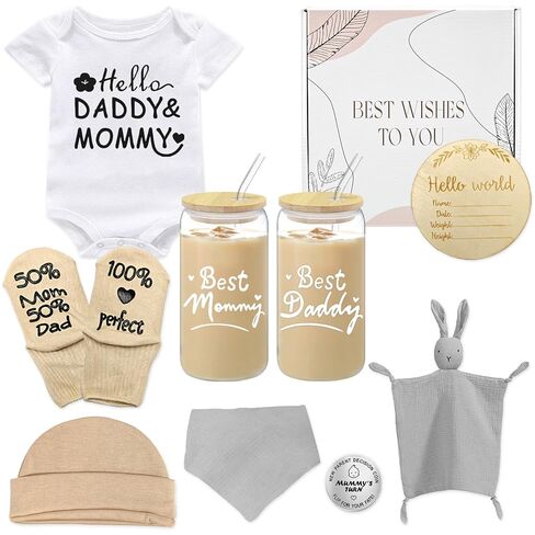 11 قطعة من هدايا الآباء الجديدة للأزواج، هدايا فريدة تكشف عن جنس الأم الجديدة، هدايا الحمل مع أفضل أكواب زجاجية للأم والأب، هدايا الأم لأول مرة، هدايا الطفل in Kuwait