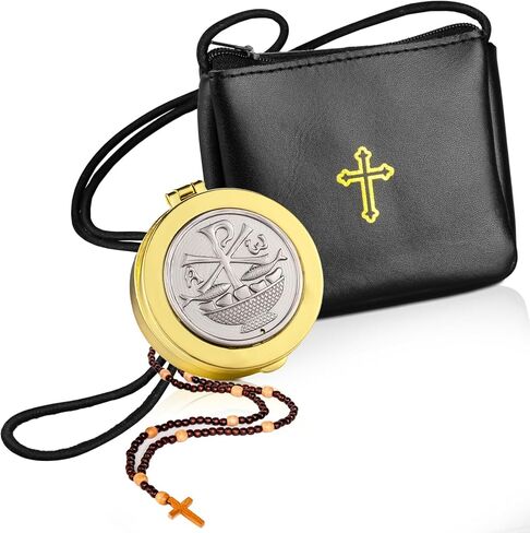2 Pcs Leather Communion Burse for Pyx with Gold Latin Cross Container Catholic Budded Gold Toned Case Cross Pyx Bag for Communion Priests Deacons Eucharist Holy Gift(Stylish Style,Fish) in Kuwait