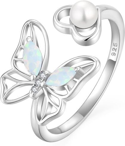 YL Pearl Butterfly Open Rings for Women 925 Sterling Silver Birthstone Statement Ring Promise Eternity bands Jewelry in Kuwait