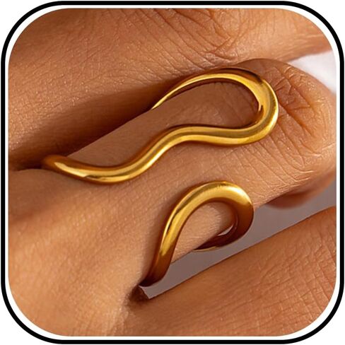 Angyape Gold Thumb Rings for Women/Men,Chunky Asymmetrical Wave Curve Open Ring Stainless Steel Adjustable Plated Ring Bold Thick Statement Thumb Rings Jewelry Gifts For Women Men in Kuwait