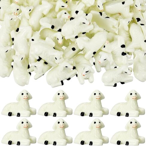 Wesiti 50 Pcs Mini Resin Sheep Figurines Mini Lamb Statue Cute Animal Miniature Landscape Little Resin Sheep Decor for Easter Indoor Outdoor Garden DIY Ornament Cake Topper in Saudi Arabia