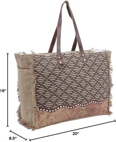 Myra Bag Brown Cowhide Purse - Salt n Pepper Cowhide Purses for Women with Floral Concho, Leather Accents, Zigzag Stitch & Arrow Stitch Design, Grunge Brown Leather Accents, Western Purses for Women in Kuwait