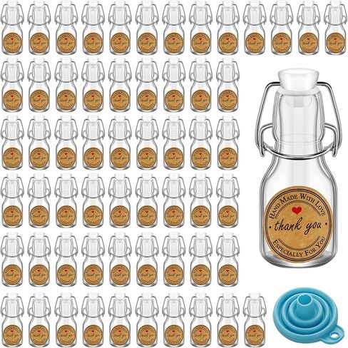 White 2 oz Mini Swing Top Glass Bottles, 60ML Mini Storage Bottles, with Lids Kraft Decoration,Small Glass Bottles,for Wedding Themed Party Favors (20) in Kuwait