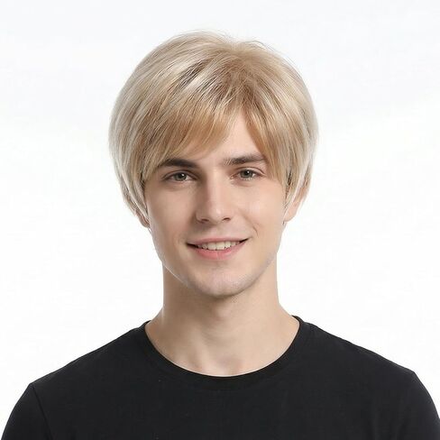 STfantasy Mens Wig Ombre Blonde Short Straight Synthetic Hair for Men Male Man Daily Costume Anime Cosplay Party Blonde Wig Men in Kuwait