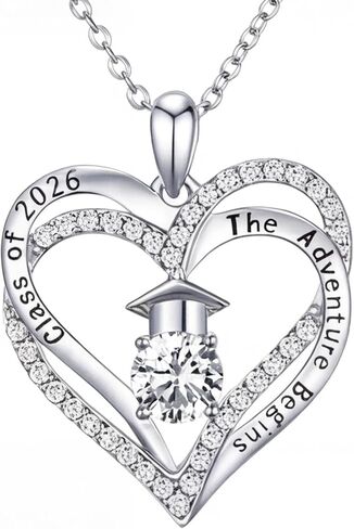 تبدأ المغامرة هدايا التخرج من S925 لـ 2025 ، 5A CZ CAP CAP Double Heart Prendant Cleghlaces for Women School College Grad Grad Gift in Kuwait