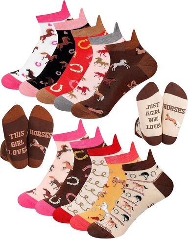 Xtinmee 10 Pairs Horse Riding Socks for Women Girls Novelty Cotton Ankle Socks Gift for Horse Lovers Equestrian Cowgirl in Kuwait