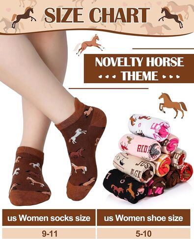 Xtinmee 10 Pairs Horse Riding Socks for Women Girls Novelty Cotton Ankle Socks Gift for Horse Lovers Equestrian Cowgirl in Kuwait