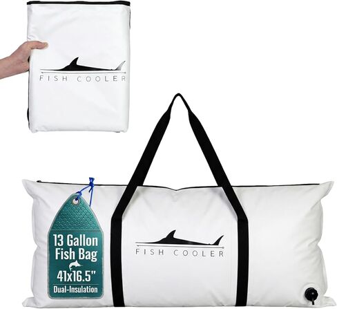 Fish Bag, Insulated Fishing Cooler, Leakproof Kill Bags, 41"x16.5", White, Waterproof Collapsible Ice Chest, for Catfish, Salmon, Trout, Bass, Kayak, Travel, Outdoor, Camping, Catch Gear | Houseables in Kuwait