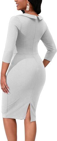 نساء عتيقة bodycon midi فستان 3/4 كم من الرقبة كوكتيل حفلة طول ركبة قلم رصاص فستان أنيق in Kuwait