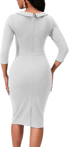 نساء عتيقة bodycon midi فستان 3/4 كم من الرقبة كوكتيل حفلة طول ركبة قلم رصاص فستان أنيق in Kuwait