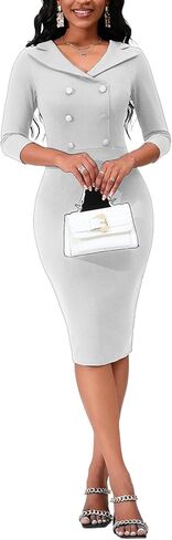 نساء عتيقة bodycon midi فستان 3/4 كم من الرقبة كوكتيل حفلة طول ركبة قلم رصاص فستان أنيق in Kuwait