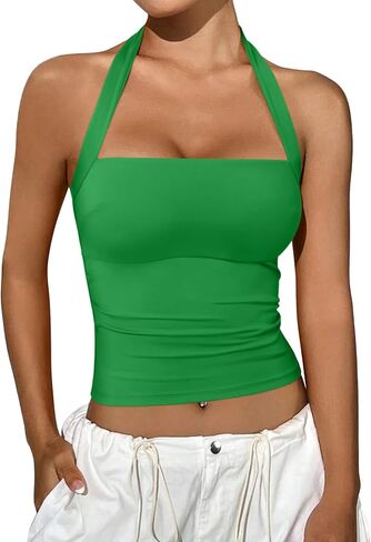 REORIA Women's Halter Going Out Tops 2025 Summer Y2K Shirts Sleeveless Sexy Crop Tank Top Y2k Outfits in Kuwait