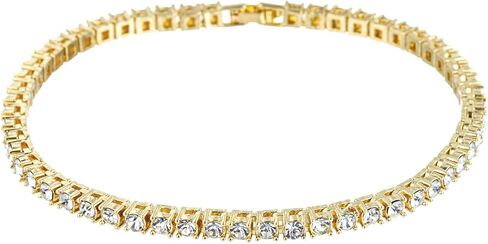 kelistom 14K White Gold Plated 4mm Wide Tennis Anklet for Women, Rhinestone Crystal Inlay Tennis Bracelet Anklet Gold Ankle Bracelets for Women in Kuwait