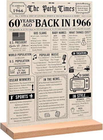Trgowaul 60th Decortations Women Men ، Vintage Back in 1965 عيد ميلاد ملصق Acrylic Table علامة مع موقف ، ديكور الذكرى 60 هدايا للرجال ، خمر 1965 ملصق 60 ديكور عيد ميلاد in Kuwait