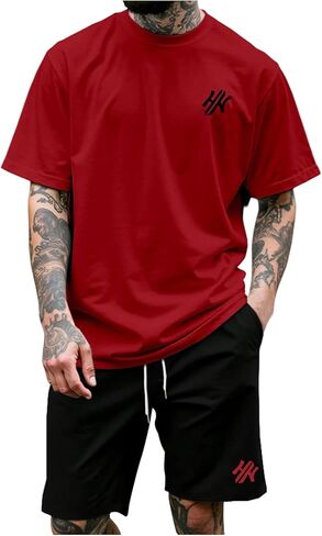 GORGLITTER Men's Two Piece Letter Graphic Y2k Tracksuit Short Sleeve Tee Top Drawstring Shorts Set in Saudi Arabia