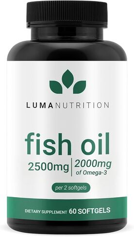 Luma Nutrition Omega 3 Fish Oil Supplement - Extra Strength 2500mg - 2000mg EPA & DHA - Brain and Heart Health - 60 Softgels in Kuwait