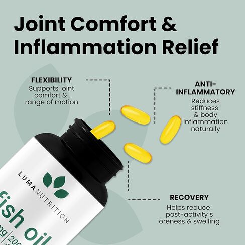 Luma Nutrition Omega 3 Fish Oil Supplement - Extra Strength 2500mg - 2000mg EPA & DHA - Brain and Heart Health - 60 Softgels in Kuwait