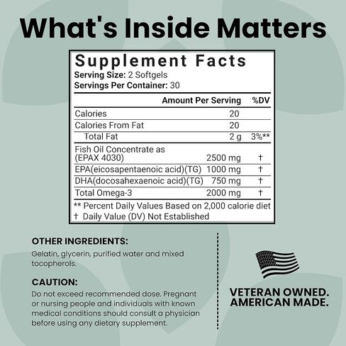 Luma Nutrition Omega 3 Fish Oil Supplement - Extra Strength 2500mg - 2000mg EPA & DHA - Brain and Heart Health - 60 Softgels in Kuwait