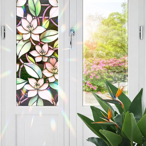 Monstera Flower Stained Glass Window Film, Decorative Monstera Flower Stained Glass Window Film, Monstera Flower Stained Glass Window Film for Bathroom Door Heat Anti UV RF03 in Kuwait