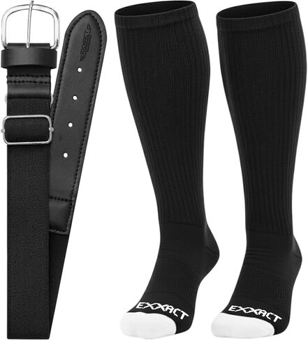Exxact Sports Youth Baseball Socks and Belt Combo - ناعم ودائم وقابل للتعديل ومثالي للشباب واللاعبين البالغين in Saudi Arabia