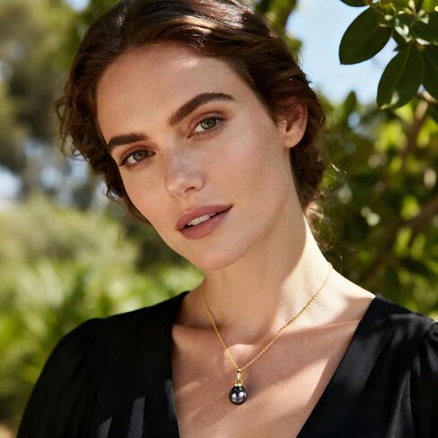 Tahitian Black Pearl Necklace, 9-10mm Baroque AAA Handpicked Natural Black Pearl Pendant with 18K Yellow Gold Plated Sterling Silver Chain, Luxury Gifts for Women, Mother, Girlfriend, Anniversary, Birthday, Valentines, Mothers Day in Saudi Arabia