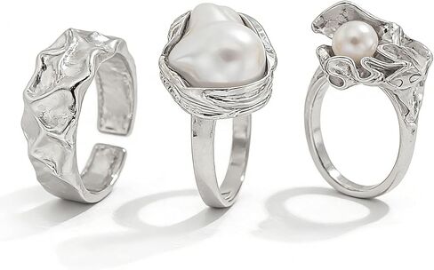 Chunky Knuckle Rings for Women Chunky Gold Ring Set Crystal Stacking Rings Flower Pearl Statement Rings Adjustable Pearl Finger Ring Set in Kuwait