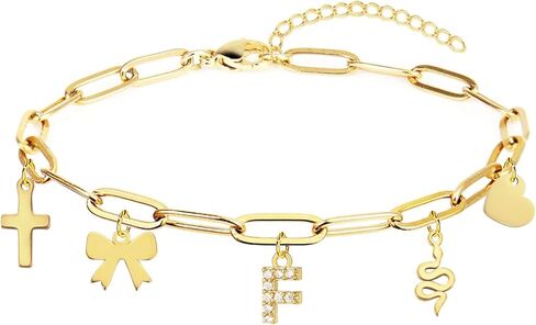 Harry and Henry Gold Charm Bracelet Initial Bracelet for Women A-Z Gold Initial Bracelet Rhinestone Letter Charm Bracelet Gold Link Chain Bracelet Trendy Jewelry Gift for Women in Kuwait