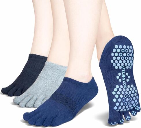 Soxsense Pilates Grip Toe Socks for Women & Men, Cushioned Low-Cut Five Finger Socks Non Slip for Yoga, Barre, Gym in Kuwait