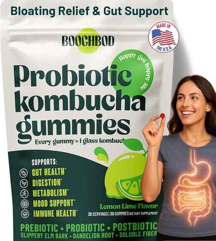 Probiotic Kombucha Gummy - Prebiotics, Probiotics, Postbiotics, Fiber Supplement, Slippery Elm, Dandelion Root, MCT Oil, for Bloating, Gut Health - Probiotics for Women, Probiotics for Men in Saudi Arabia