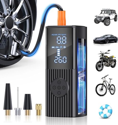 ضاغط الهواء المحمول ، ضاغط الهواء المحمول ، 180ppsi و 25000mAh على مقياس الضغط الرقمي مع مقياس الضغط الرقمي ، مضخة هبوط أسرع 3x للسيارة ، الدراجة ، دراجة نارية ، الكرة in Kuwait