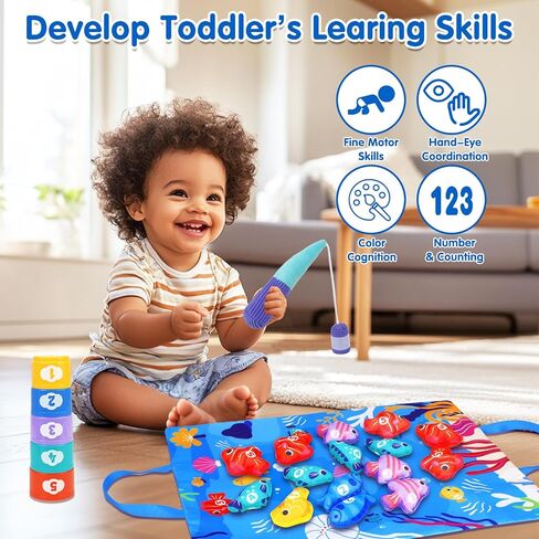 Montessori Toys for 1 Year Old: Cloth Fishing Game Baby Toys 6-12 12-18 Months with Stacking Cups - Sorting Learning Toddler Toys Age 1-2 - Babies First Birthday Gifts for 1 2 3 Year Boy Girl in Saudi Arabia