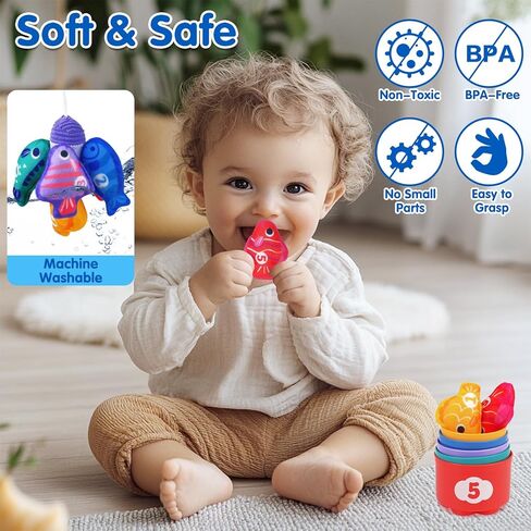 Montessori Toys for 1 Year Old: Cloth Fishing Game Baby Toys 6-12 12-18 Months with Stacking Cups - Sorting Learning Toddler Toys Age 1-2 - Babies First Birthday Gifts for 1 2 3 Year Boy Girl in Saudi Arabia